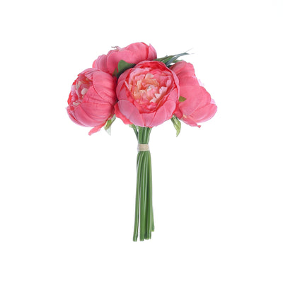 10" Tall | Fuchsia 5 Heads Silk Peonies, Artificial Peony Flower Bouquet