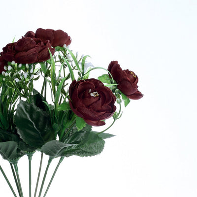 4 Bushes | 12inches Burgundy Peony Flower Bouquet, Artificial Flower Arrangements#whtbkgd