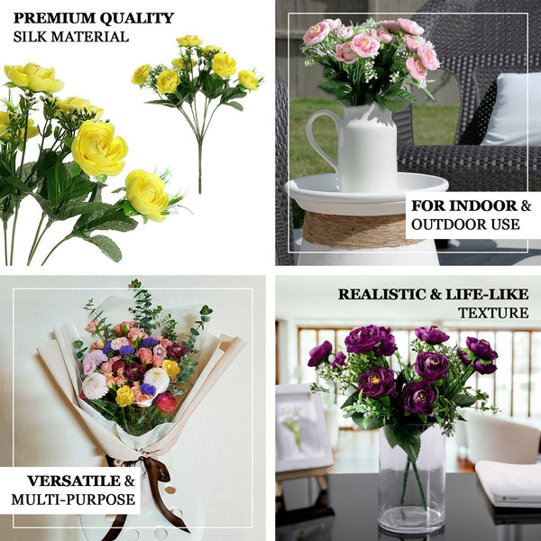 4 Bushes | 12inches Purple Peony Flower Bouquet, Artificial Flower Arrangements
