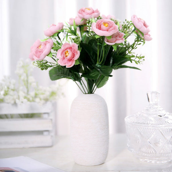 4 Bushes | 12inches Pink Peony Flower Bouquet, Artificial Flower Arrangements
