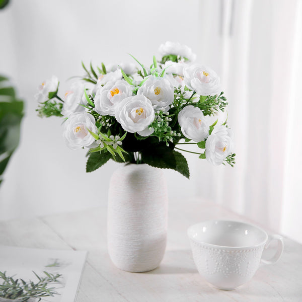 4 Bushes | 12inches White Peony Flower Bouquet, Artificial Flower Arrangements