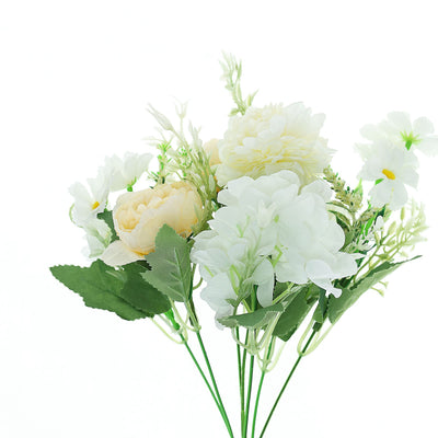 2 Pack | Ivory Silk Peony Bouquet, Assorted Artificial Flowers For Vases - 12 inches Tall