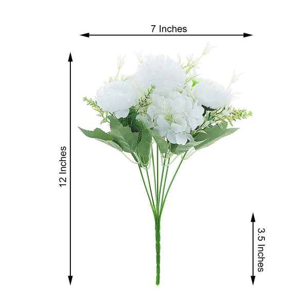 2 Pack | White Silk Peony Bouquet, Assorted Artificial Flowers For Vases - 12" Tall