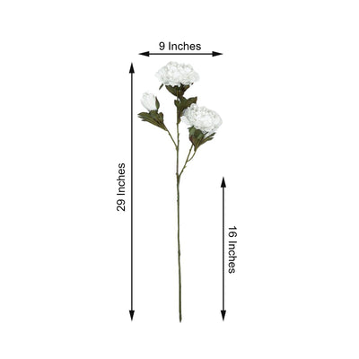 2 Bushes | 29inch Long Stem Peony Flower Spray White Silk Peonies
