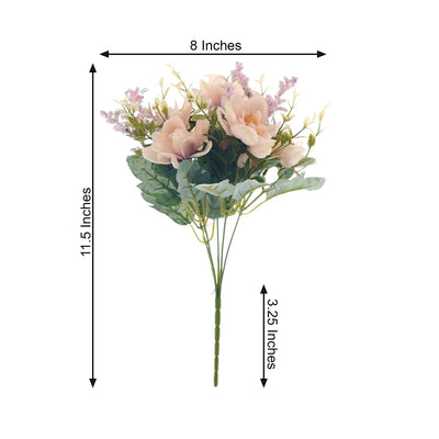 3 Bushes | 11" Silk Peonies, Artificial Peony Flower Bouquet For Vase Floral Arrangement - Rose Gold | Blush