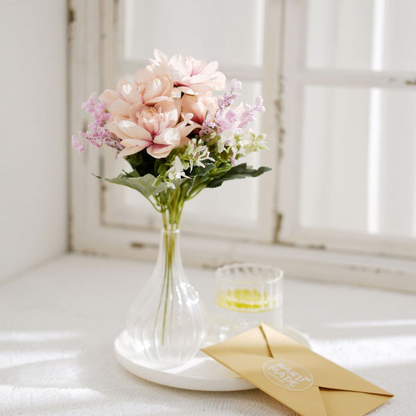 3 Bushes | 11inch Silk Peonies, Artificial Peony Flower Bouquet For Vase Floral Arrangement - Rose Gold | Blush