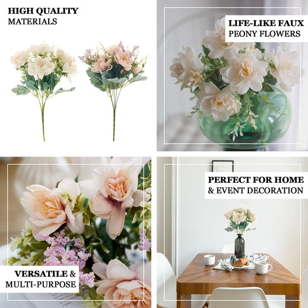 3 Bushes | 11inch Silk Peonies, Artificial Peony Flower Bouquet For Vase Floral Arrangement - Cream