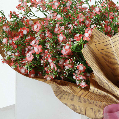 4 Pack  27 Coral Babys Breath Artificial Flowers, Gypsophila Real To
