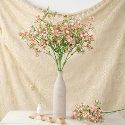4 Pack  27 Coral Babys Breath Artificial Flowers, Gypsophila Real To