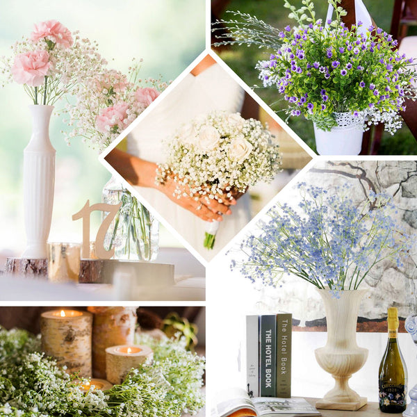 4 Pack | 27inch Purple Babys Breath Artificial Flowers, Gypsophila Real Touch Silk Flowers Stem