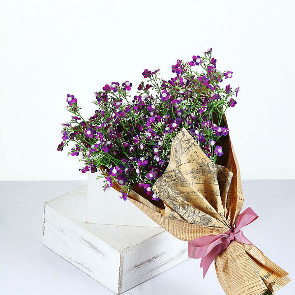 4 Pack | 27inch Purple Babys Breath Artificial Flowers, Gypsophila Real Touch Silk Flowers Stem