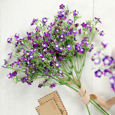 4 Pack | 27 Purple Babys Breath Artificial Flowers, Gypsophila Real Touch  Silk Flowers Stem