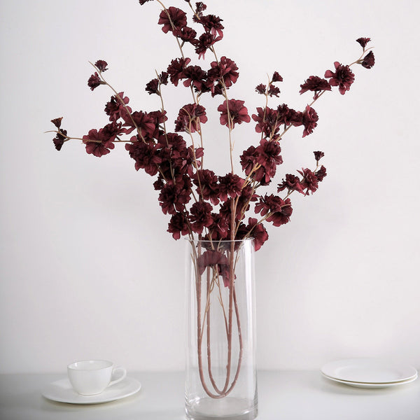 2 Branches | 42inch Burgundy Carnation Flower Spray, Silk Flower Bouquet