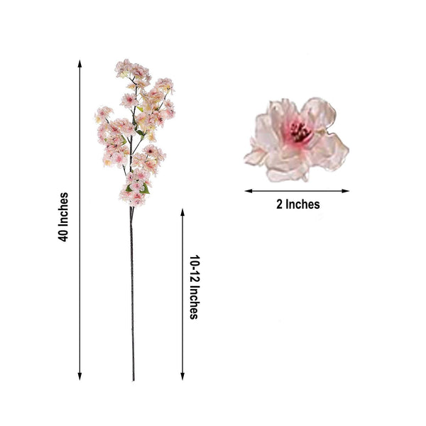 4 Bushes | 40" Tall Silk Artificial Flowers Faux Cherry Blossoms Branches - Blush | Rose Gold
