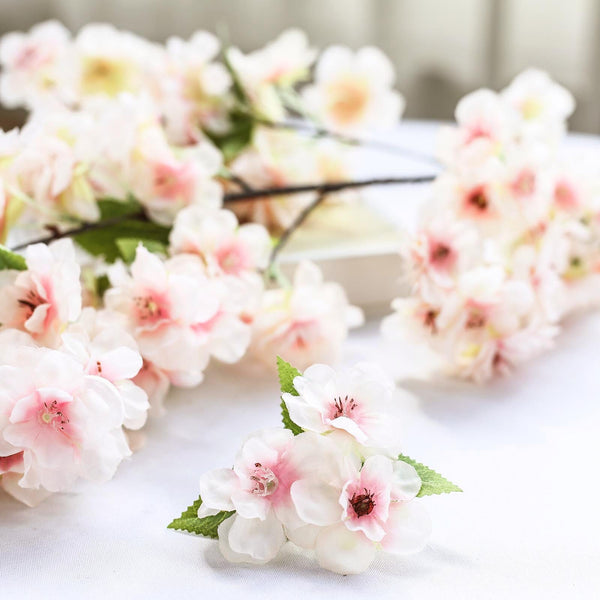 4 Bushes | 40" Tall Silk Artificial Flowers Faux Cherry Blossoms Branches - Blush | Rose Gold