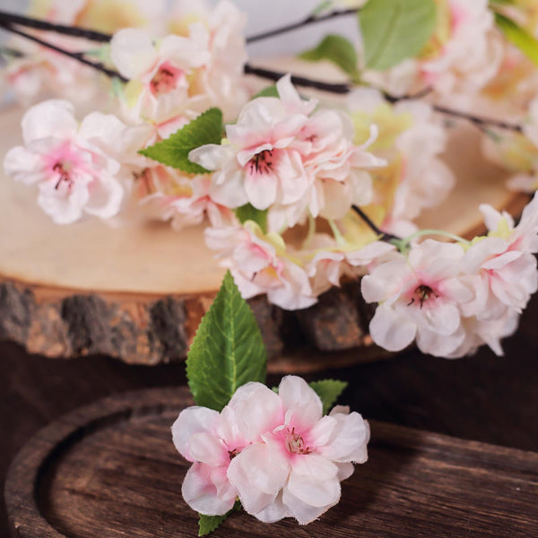 4 Bushes | 40" Tall Silk Artificial Flowers Faux Cherry Blossoms Branches - Blush | Rose Gold