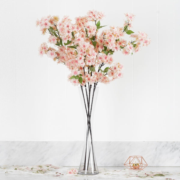 4 Bushes | 40" Tall Silk Artificial Flowers Faux Cherry Blossoms Branches - Blush | Rose Gold