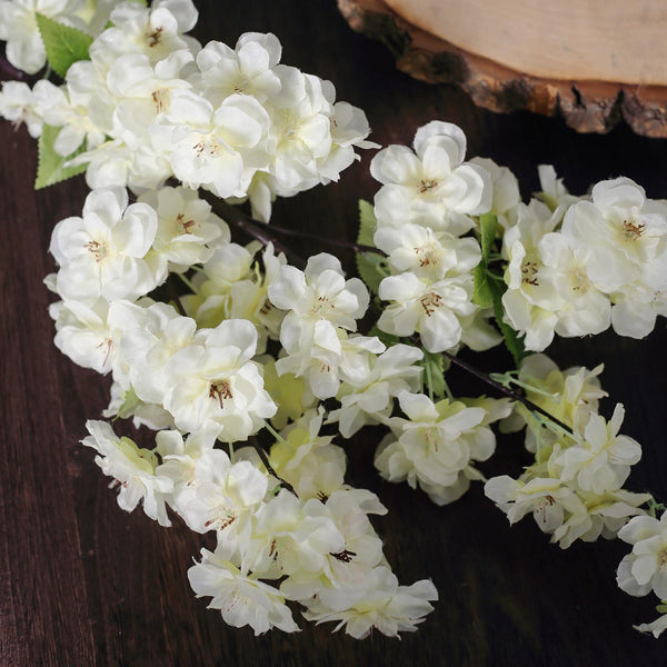 4 Bushes | 40" Tall Cream Silk Artificial Flowers Faux Cherry Blossoms Branches#whtbkgd