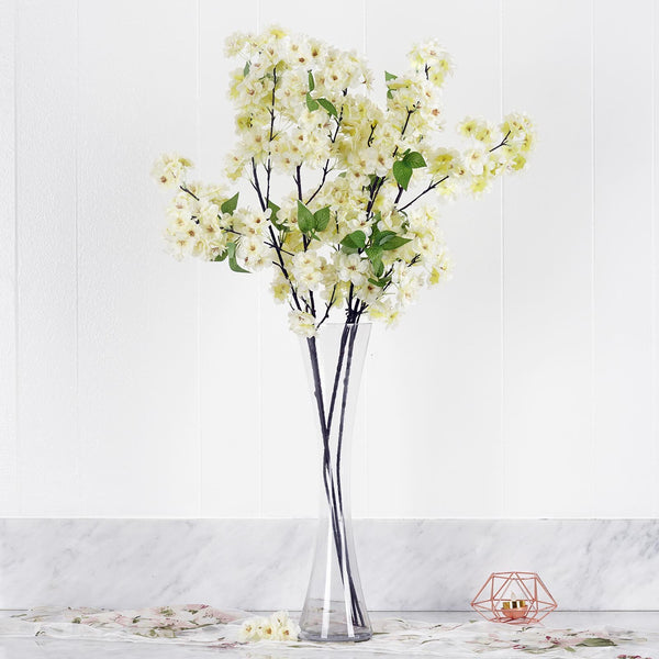 4 Bushes | 40" Tall Cream Silk Artificial Flowers Faux Cherry Blossoms Branches