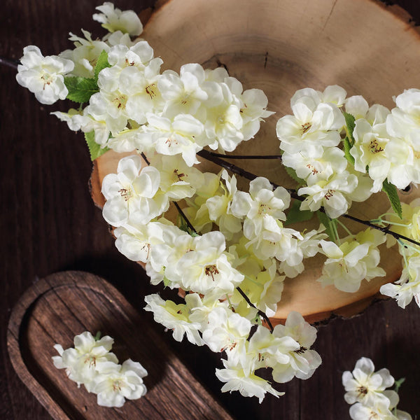 4 Bushes | 40" Tall Cream Silk Artificial Flowers Faux Cherry Blossoms Branches