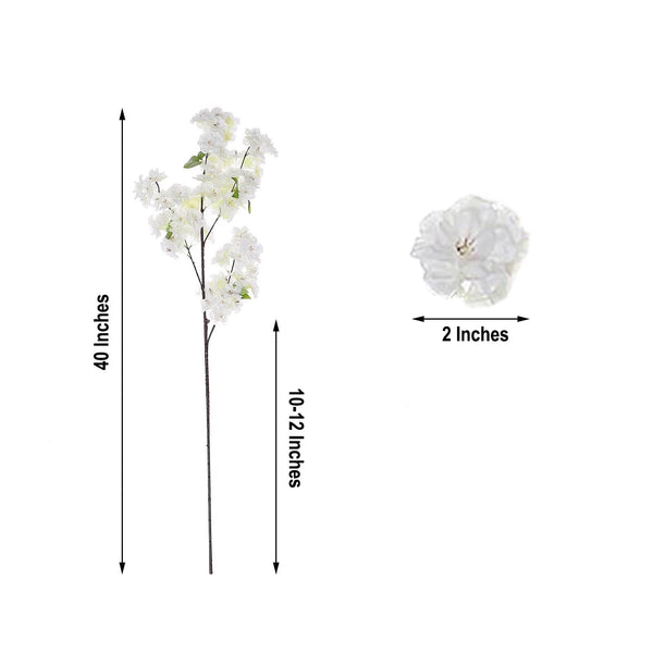 4 Bushes | 40" Tall White Silk Artificial Flowers Faux Cherry Blossoms Branches