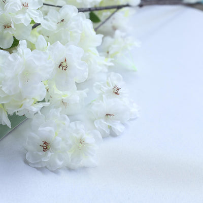 4 Bushes | 40" Tall White Silk Artificial Flowers Faux Cherry Blossoms Branches