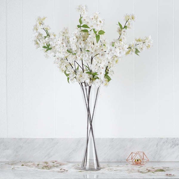 4 Bushes | 40" Tall White Silk Artificial Flowers Faux Cherry Blossoms Branches
