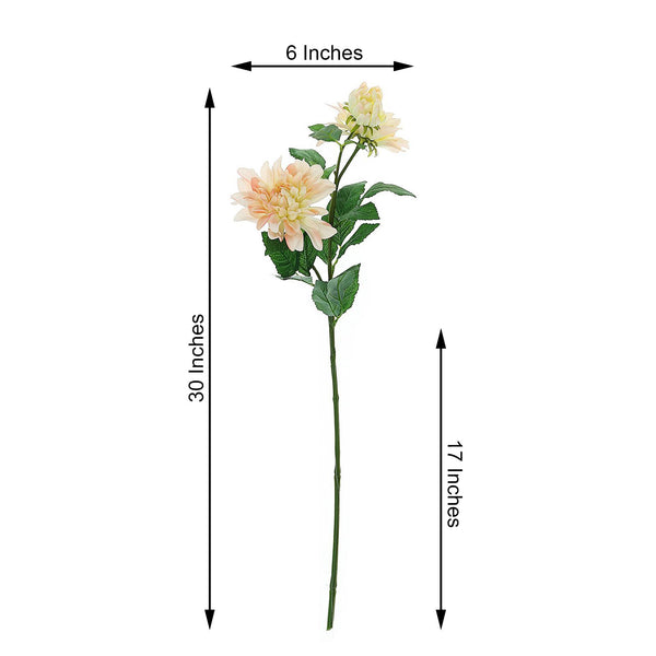 2 Pack | 30inch Cream/Blush Long Stem Artificial Dahlia Flower Spray, Rose Gold Silk Flower Bouquet