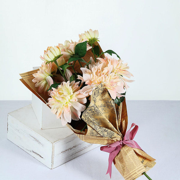 2 Pack | 30inch Cream/Blush Long Stem Artificial Dahlia Flower Spray, Rose Gold Silk Flower Bouquet