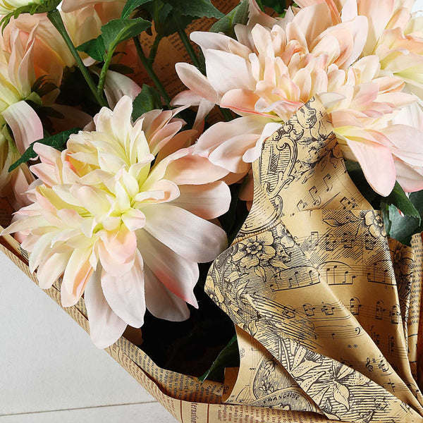 2 Pack | 30inch Cream/Blush Long Stem Artificial Dahlia Flower Spray, Rose Gold Silk Flower Bouquet