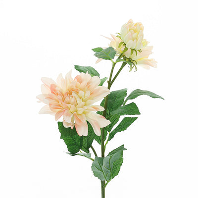 2 Pack | 30inch Cream/Blush Long Stem Artificial Dahlia Flower Spray, Rose Gold Silk Flower Bouquet#whtbkgd