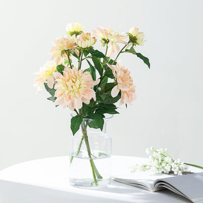 2 Pack | 30inch Cream/Blush Long Stem Artificial Dahlia Flower Spray, Rose Gold Silk Flower Bouquet