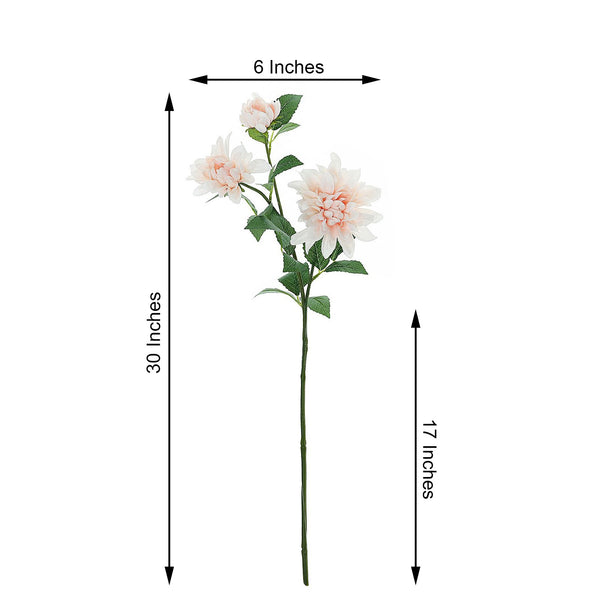 2 Pack | 30inch Blush/Rose Gold Long Stem Artificial Dahlia Flower Spray, Silk Flower Bouquet