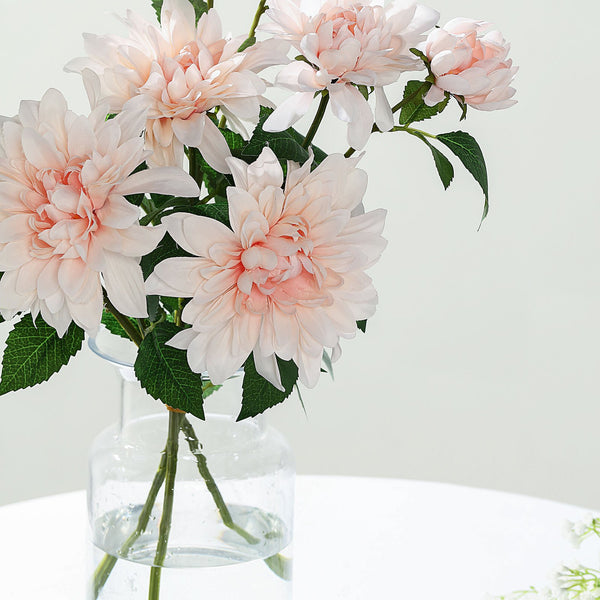 2 Pack | 30inch Blush/Rose Gold Long Stem Artificial Dahlia Flower Spray, Silk Flower Bouquet