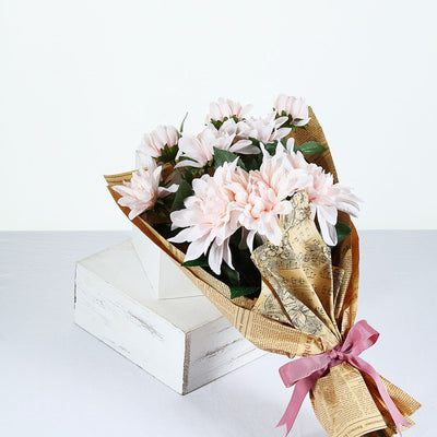 2 Pack | 30inch Blush/Rose Gold Long Stem Artificial Dahlia Flower Spray, Silk Flower Bouquet