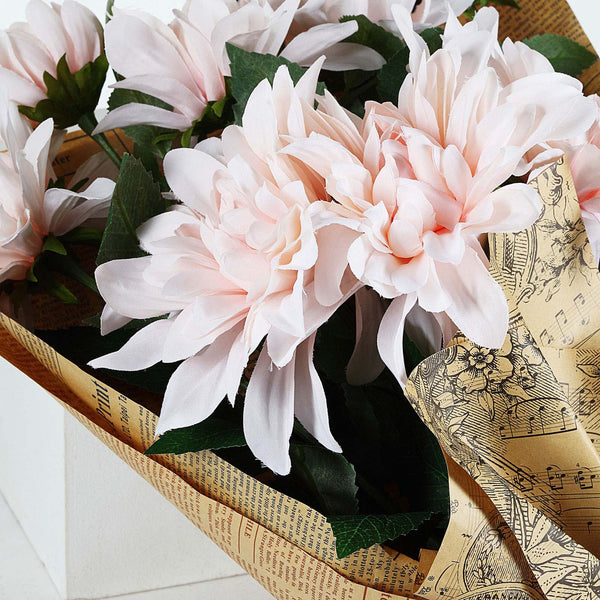 2 Pack | 30inch Blush/Rose Gold Long Stem Artificial Dahlia Flower Spray, Silk Flower Bouquet