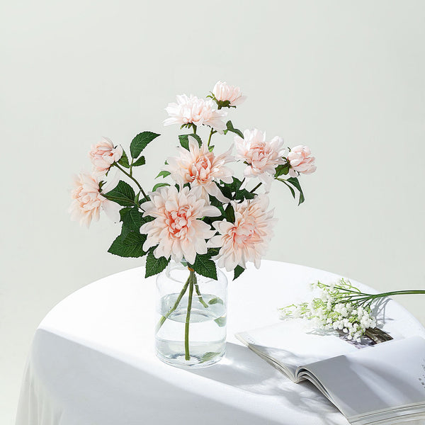 2 Pack | 30inch Blush/Rose Gold Long Stem Artificial Dahlia Flower Spray, Silk Flower Bouquet