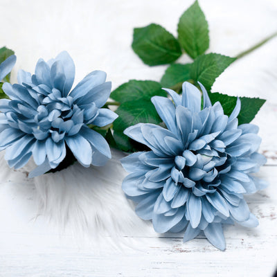 2 Pack | 30inch Dusty Blue Long Stem Artificial Dahlia Flower Spray, Silk Flower Bouquet