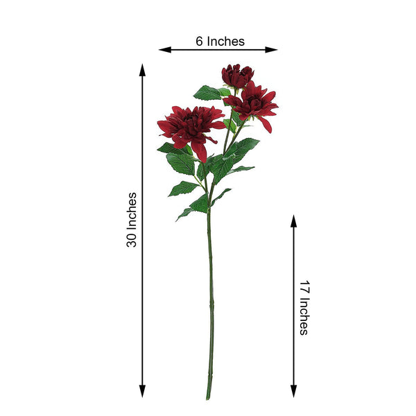 2 Pack | 30inch Burgundy Long Stem Artificial Dahlia Flower Spray, Silk Flower Bouquet