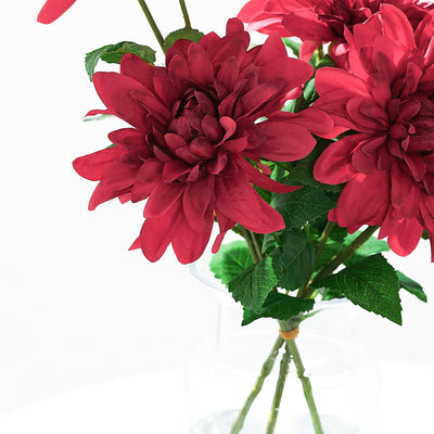 2 Pack | 30inch Burgundy Long Stem Artificial Dahlia Flower Spray, Silk Flower Bouquet