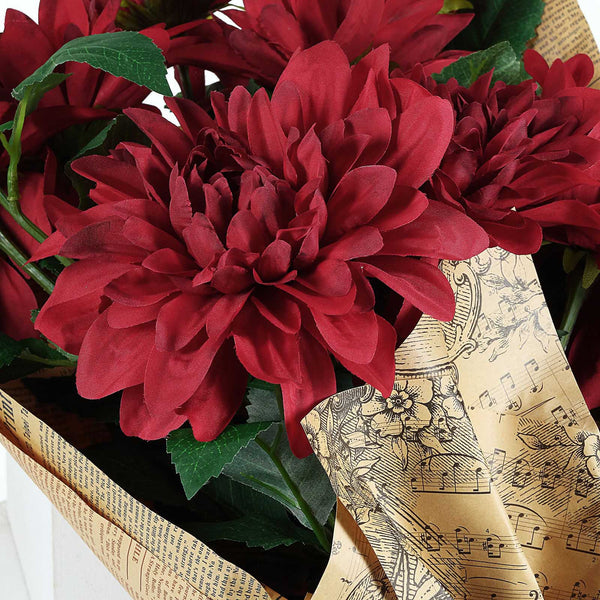 2 Pack | 30inch Burgundy Long Stem Artificial Dahlia Flower Spray, Silk Flower Bouquet
