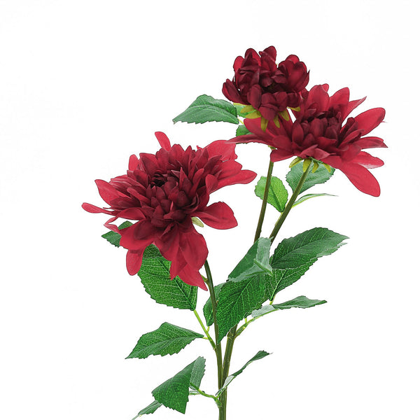 2 Pack | 30inch Burgundy Long Stem Artificial Dahlia Flower Spray, Silk Flower Bouquet#whtbkgd