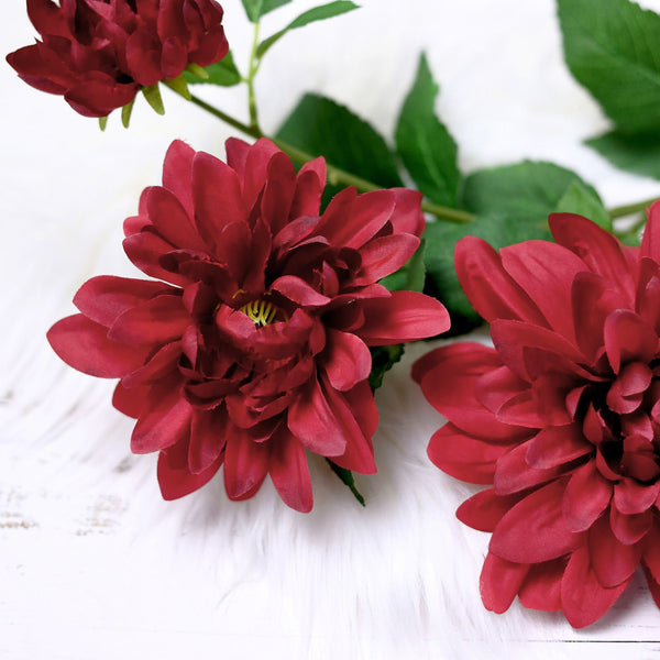 2 Pack | 30inch Burgundy Long Stem Artificial Dahlia Flower Spray, Silk Flower Bouquet