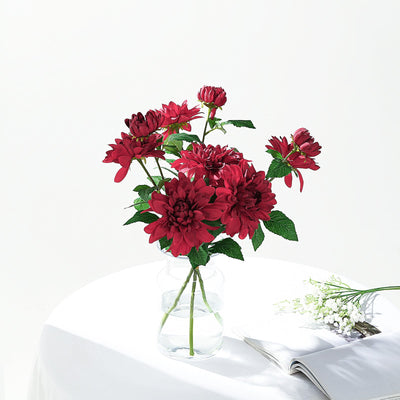 2 Pack | 30inch Burgundy Long Stem Artificial Dahlia Flower Spray, Silk Flower Bouquet