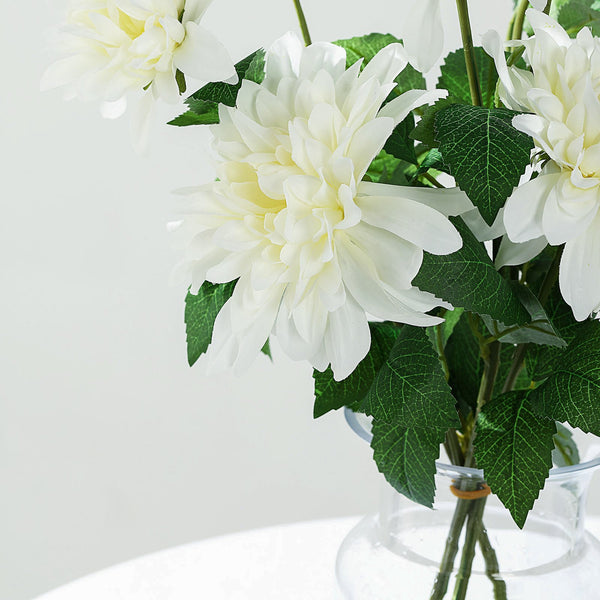 2 Pack | 30inch Ivory Long Stem Artificial Dahlia Flower Spray, Silk Flower Bouquet
