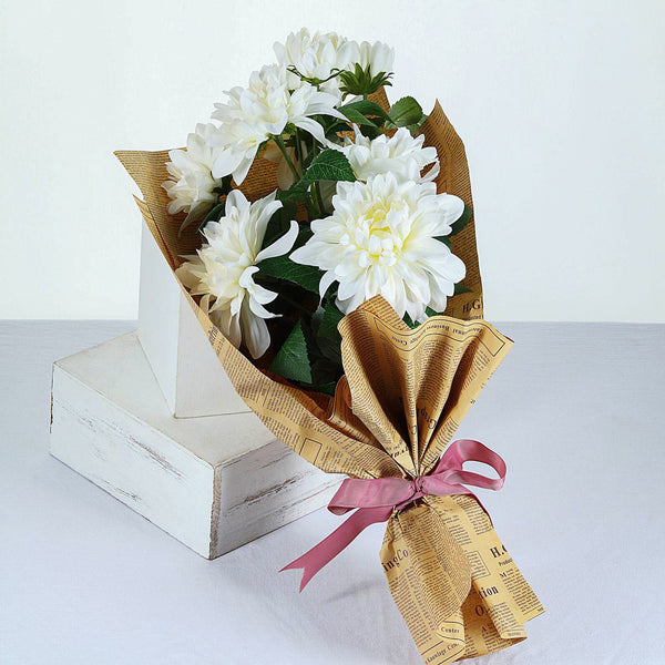 2 Pack | 30inch Ivory Long Stem Artificial Dahlia Flower Spray, Silk Flower Bouquet