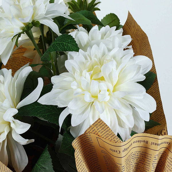 2 Pack | 30inch Ivory Long Stem Artificial Dahlia Flower Spray, Silk Flower Bouquet