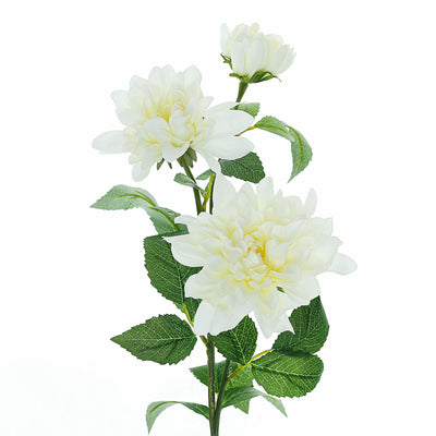 2 Pack | 30inch Ivory Long Stem Artificial Dahlia Flower Spray, Silk Flower Bouquet#whtbkgd