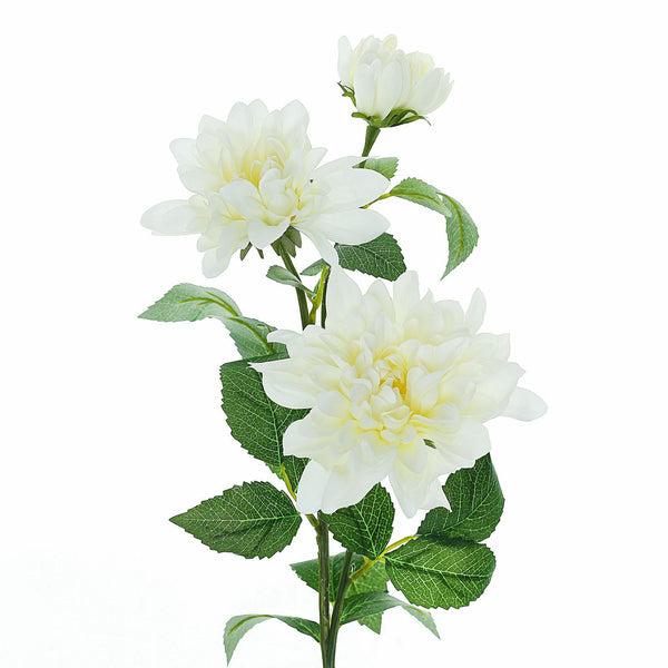2 Pack | 30inch Ivory Long Stem Artificial Dahlia Flower Spray, Silk Flower Bouquet#whtbkgd
