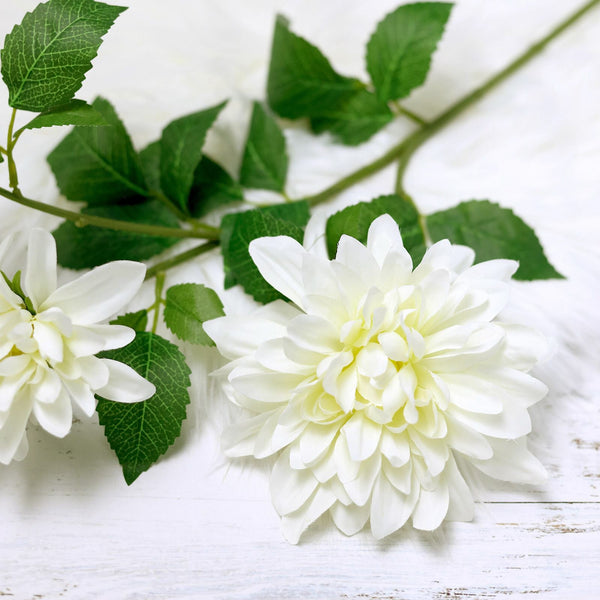 2 Pack | 30inch Ivory Long Stem Artificial Dahlia Flower Spray, Silk Flower Bouquet